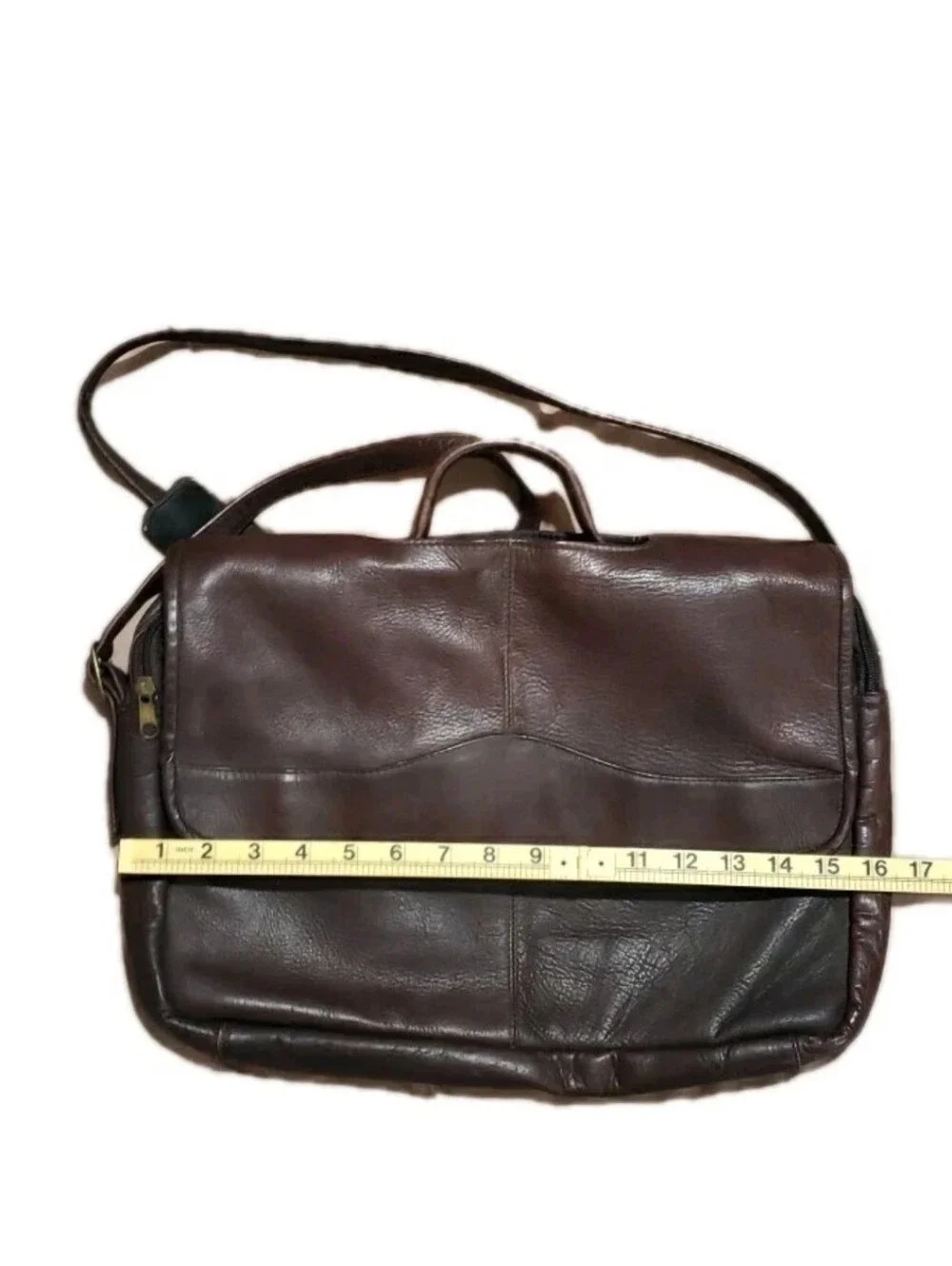 David King Leather Briefcase Laptop Messenger Bag Dark Brown Handle Adj Strap